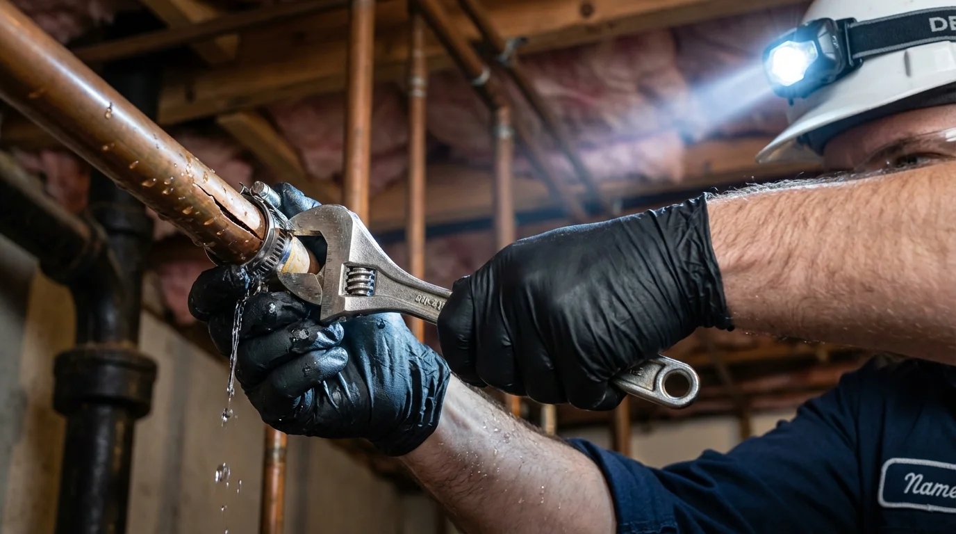 Emergency pipe clamp repair being performed by a Johns Plumbing LLC plumber in Carson City